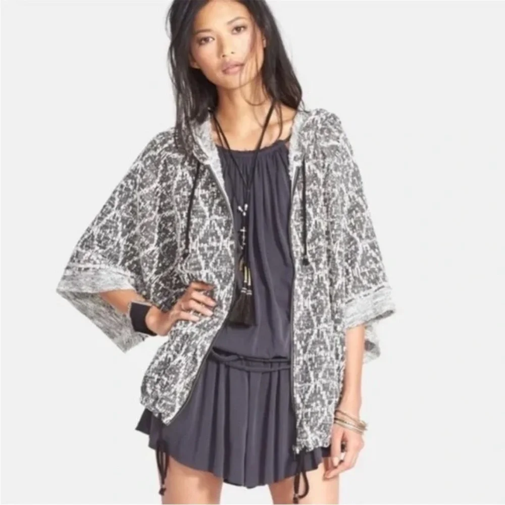 Free People Santa Fe Jacquard Zippered Kimono Hoodie Size Small - Picture 2 of 12